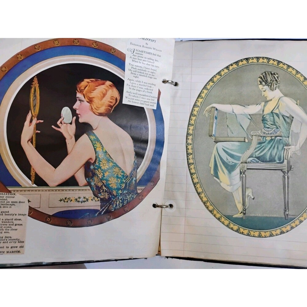 Vintage 1920s 1930s Art Deco Scrapbook Irving-Pitt Student Note Book Fashion Art
